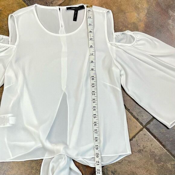 BCBG Maxazria Skipper White Tie Back Cold Shoulder Blouse XS - Picture 8 of 14